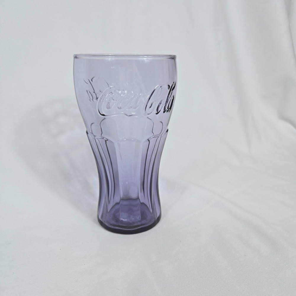 Coca-Cola Rare Purple Embossed Script‎ 6" Fountain Glass Tumbler Vtg Collectible